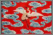 Woman’s robe decorated with cranes amid clouds, Silk embroidery on silk satin, China