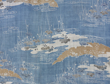 Summer Robe with Plovers above Sandbars and Flowering Plants, Ramie, paste-resist dyed, Japan