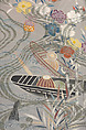 Summer Robe with Waves and Cormorant Fishing, Silk, silk embroidery, silver-wrapped threads, and gold-painted accents; paste-resist dyed, hand painted, Japan