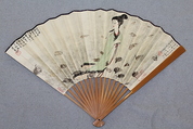 Goddess of the Xiang River, Fu Baoshi (Chinese, 1904–1965), Folding fan; ink and color on paper, China