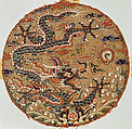 Medallion with Five-Clawed Dragon (long), Silk, metallic thread, and peacock feather tapestry (kesi), China