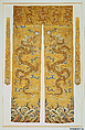 Door valance and side panels with dragons, Silk and metallic thread brocade, China