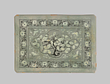 Tile decorated with birds and flowers, Stoneware with inlaid design under celadon glaze, Korea