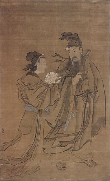 清   佚名   傳崔子忠   呂洞賓戯牡丹仙子   軸|Lȕ Dongbin and the Spirit of the Peony
