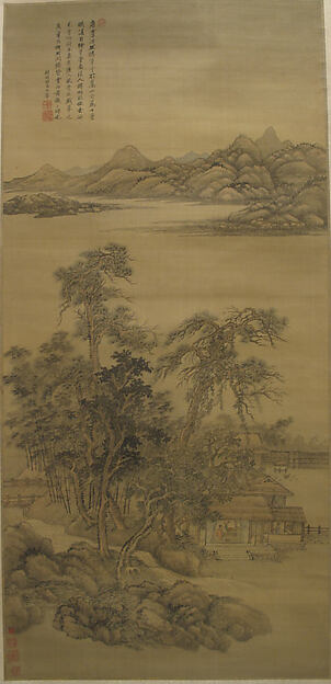 清   佚名   倣王翬   倣李公麟草堂圖   軸|Landscape in the Style of Li Gonglin