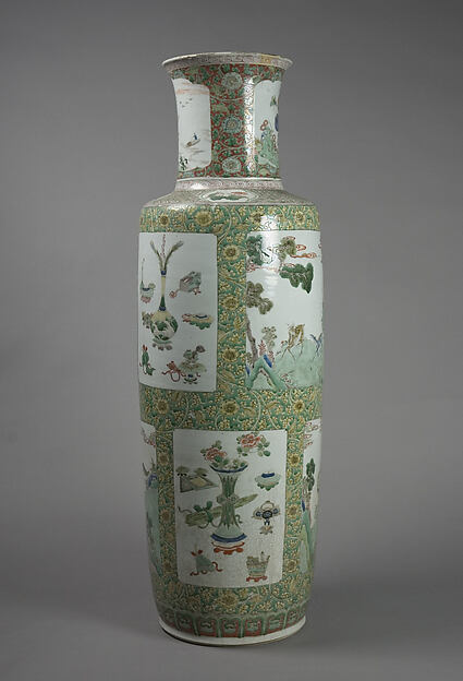 Vase with mythical creatures and scholar objects