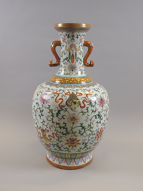 Vase with eight treasures and auspicious symbols