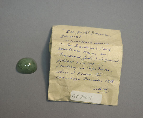 Sample of "South African jade" in Paper Bag by an unrecorded maker, The Metropolitan Museum of Art