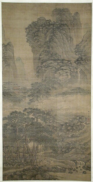 明  傳謝時臣  松溪琴客圖  軸|Listening to the Zither Among Streams and Pines