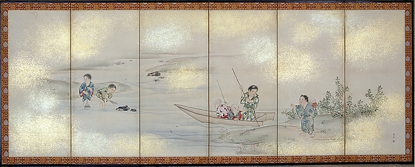 円山応震筆　子供遊び図屏風|Children Playing in Summer and Winter
