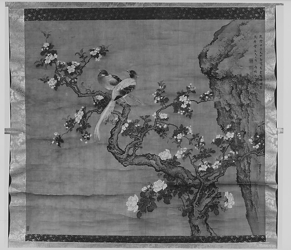 清  傳沈銓   高堂雙壽圖  軸|Flowering Crabapple and Pair of Birds