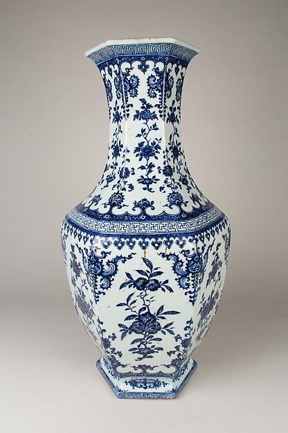 Hexagonal vase with Rococo-style flowers