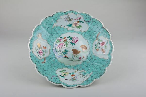 Dish with birds and flowers