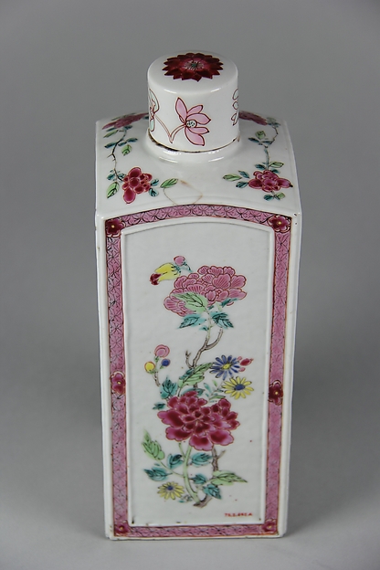 Covered square bottle with flowers