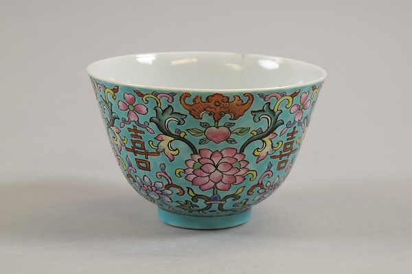 Cup with flowers, bats, and characters of happiness (xi)