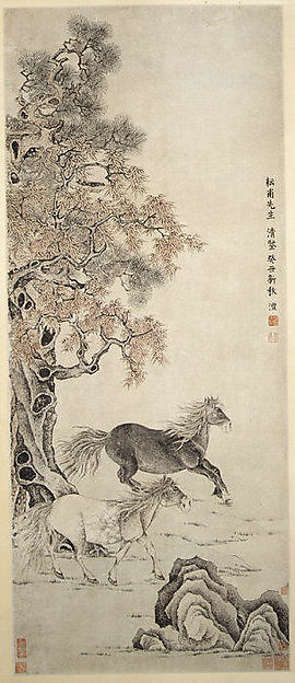 清   (倣) 錢灃    雙駿圖    軸|Two Horses