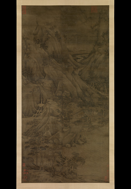 五代　傳董元　溪岸圖　軸|Riverbank