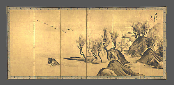 山水唐人物図屏風|Landscapes with the Chinese Literati Su Shi and Tao Qian 