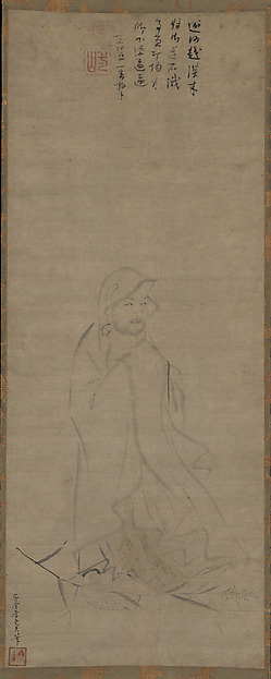 元   李堯夫，一山一寧題贊   達摩渡江圖   軸|Bodhidharma crossing the Yangzi River on a reed