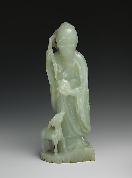 清    玉雕壽老瑞鹿|God of Longevity (Shoulao) and a deer