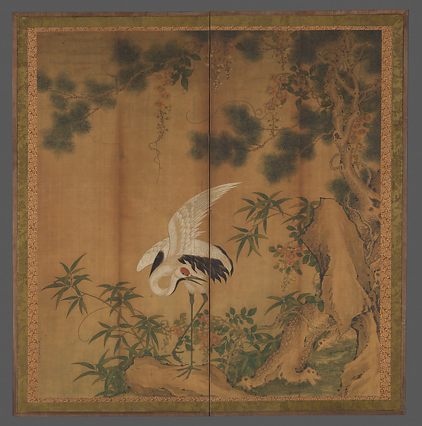 清   陳兆鳳   松鶴圖   四條屏|Crane, pine, and rock