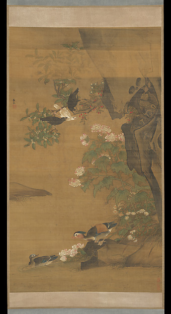 明    呂紀    鴛鴦芙蓉圖    軸|Mandarin ducks and cotton rose hibiscus