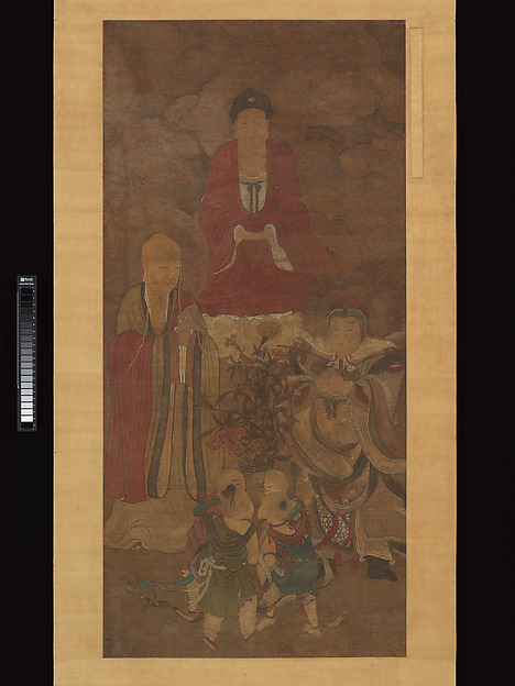 明   佚名   禮佛圖   軸|Shakyamuni with luohan, heavenly king, and boys