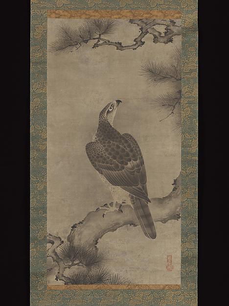狩野之信筆　松鷹図|Hawk on a Pine
