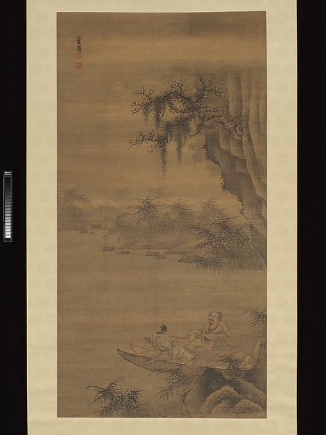 明　葉廣　月下漁夫圖　軸|Fisherman viewing the moon