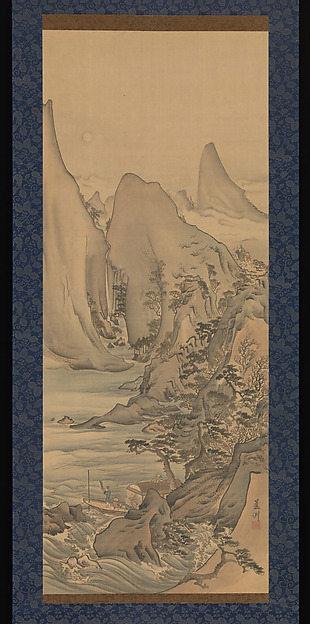 長澤蘆州筆　月下遊舟図|Boat under the Moon