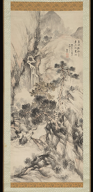 釧雲泉筆　觀瀑山水図|Viewing a Waterfall