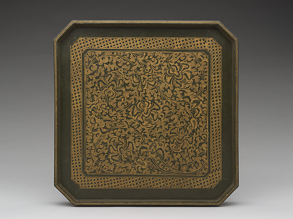 Tray with design of peony scrolls