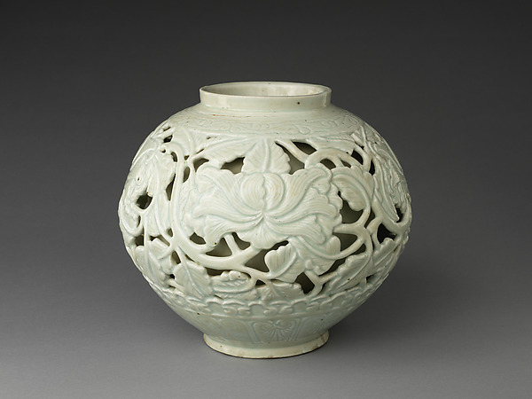 Openwork jar with peonies