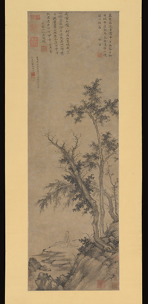 元  盛懋  秋林漁隱圖  軸|Recluse Fishing by Autumn Trees