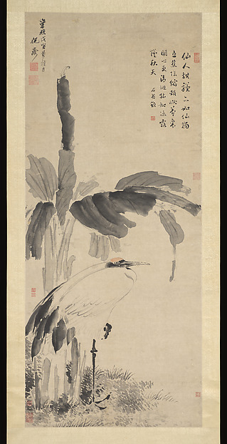 明   倪元璐   蕉鶴圖   軸|Crane Beneath a Banana Tree