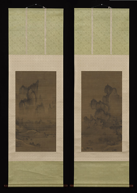 해질녘 산사의 종소리 조선|煙寺暮鍾圖 朝鮮|Evening bell from mist-shrouded temple (left); Autumn moon over Lake Dongting (right)