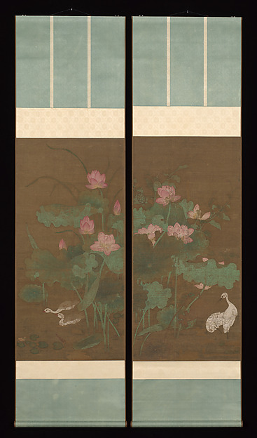 元   佚名   蓮花圖   對軸|Lotus and waterbirds