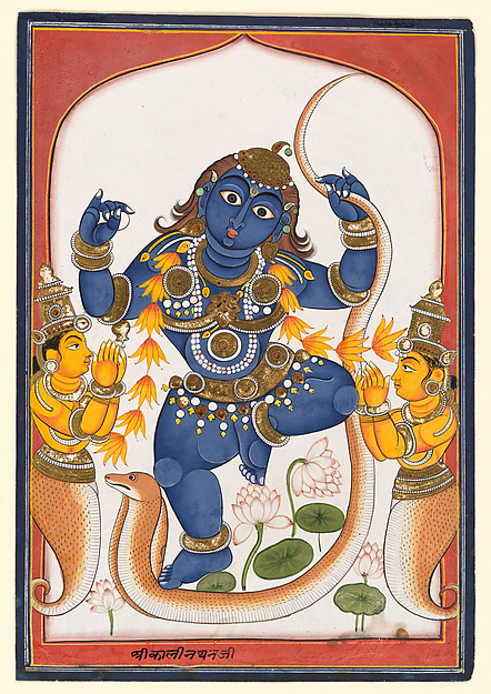 Krishna subduing Kaliya, flanked by his pleading wives by an unrecorded maker, The Metropolitan Museum of Art