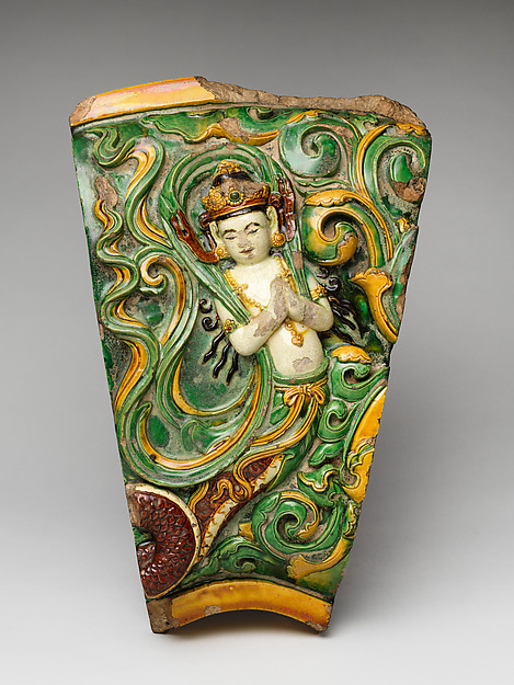 Architectural tile with apsara, from the “Porcelain Pagoda” by an unrecorded maker, The Metropolitan Museum of Art