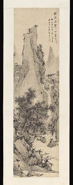 Listening to the waterfall from a moored boat, in the manner of Wen Zhengming