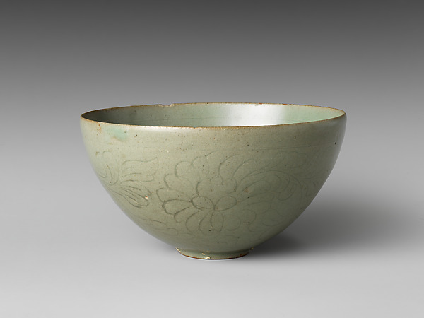 Bowl with flowers, waves, and a cloud