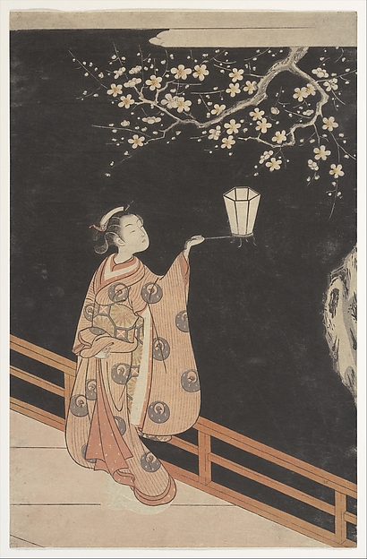 鈴木春信画　夜の梅|Woman Admiring Plum Blossoms at Night