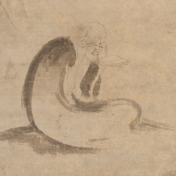 元   佚名  玉谿思珉題贊   對月圖   軸|Reading a Sutra by Moonlight