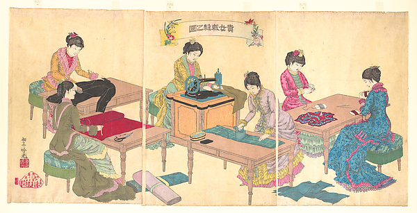安達吟光画　『貴女裁縫之図』|Ladies Sewing  (Kijo saihō no zu)