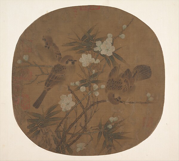 南宋 佚名 竹梅小禽圖 團扇|Sparrows, plum blossoms, and bamboo