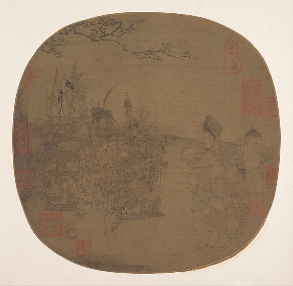 元/明  佚名  絹本設色  貨郎嬰戲圖  扇頁|Knickknack Peddler