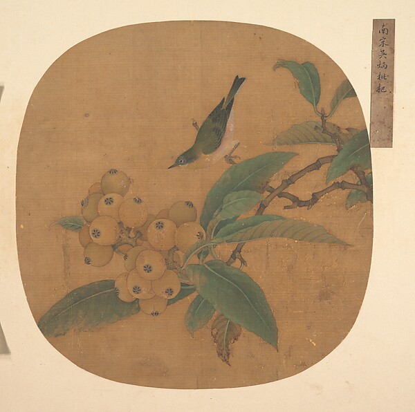 明   佚名   （舊傳）吳炳   枇杷   扇|Bird on a Loquat Tree
