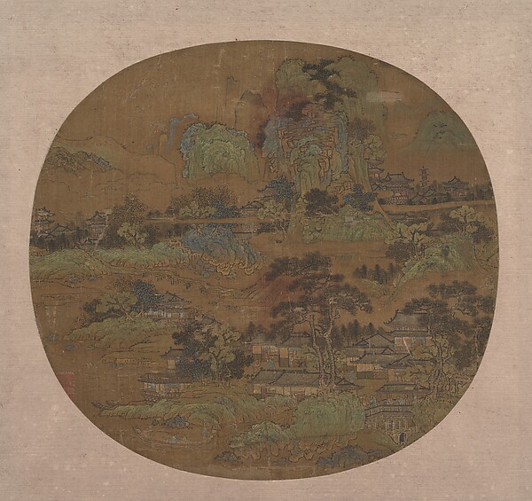明  佚名  樓閣江帆圖  團扇|Village and Temples in Jiangnan