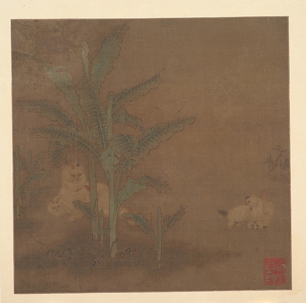 明  佚名  貍奴芭蕉圖  冊頁|Frolicking Kittens under a Banana Tree