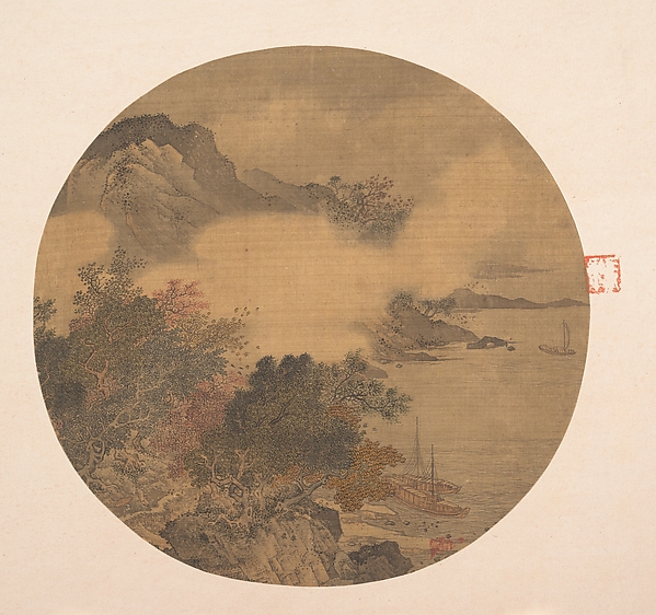 明   佚名   風雨艤舟圖   團扇|Misty Landscape